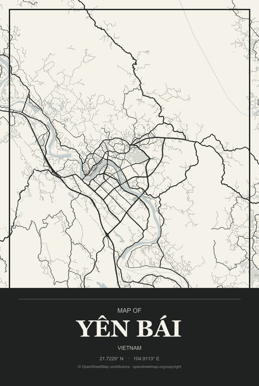 Yên Bái, Vietnam City Map Aluminum Sign in Museum Plaque style