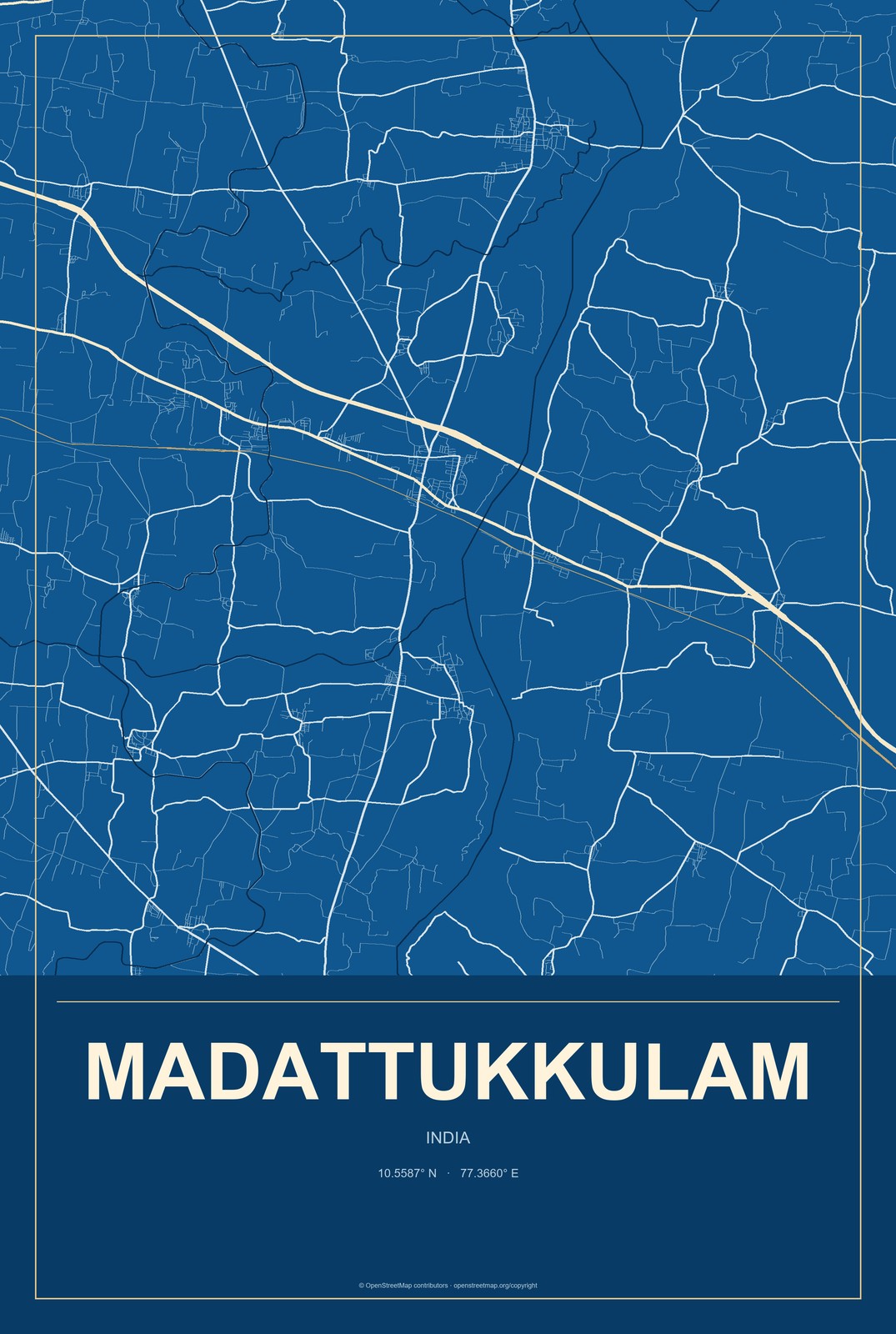 Madattukkulam, India City Map Aluminum Sign in Harbor Cobalt style