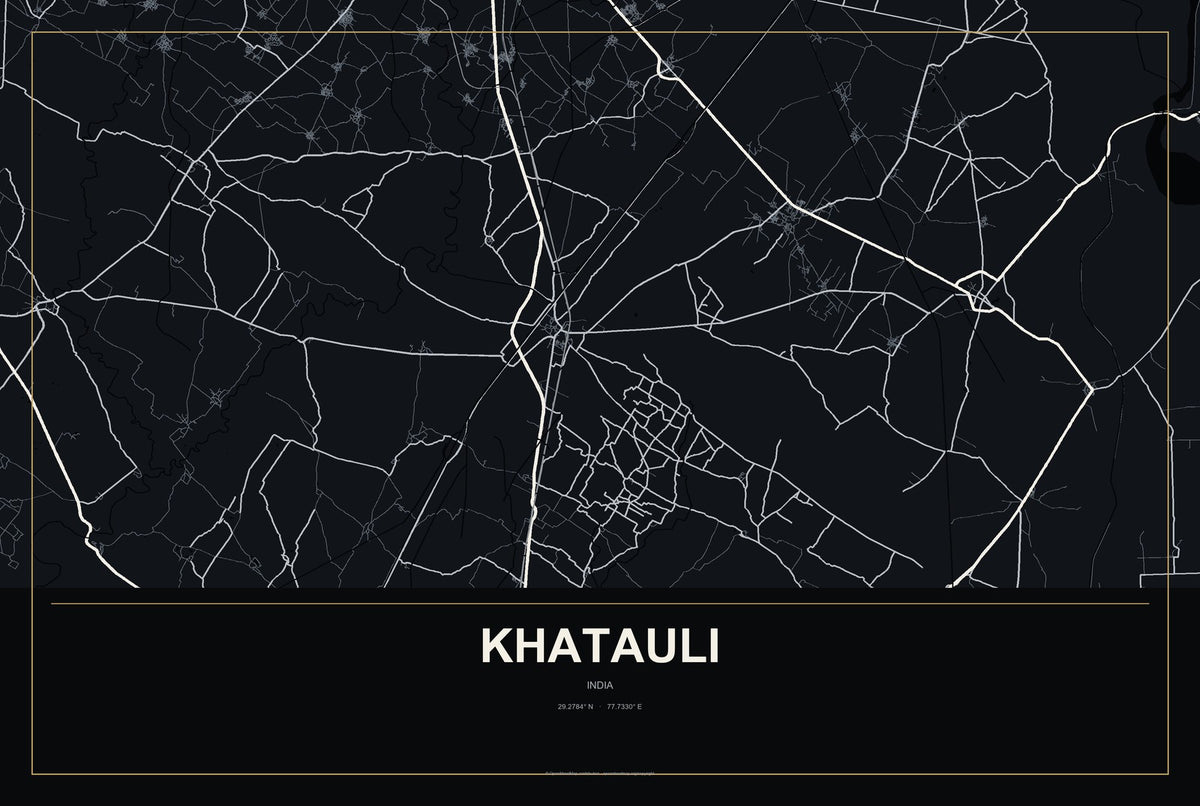 Khatauli, India City Map Aluminum Sign in Metropolitan Noir style