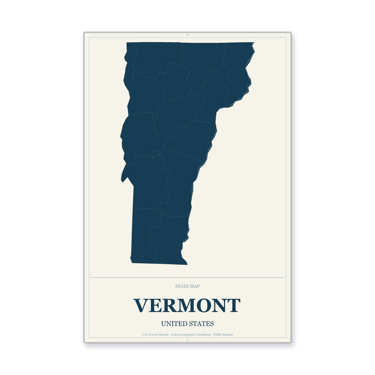 Vermont state map aluminum sign in Coastal Cutout style