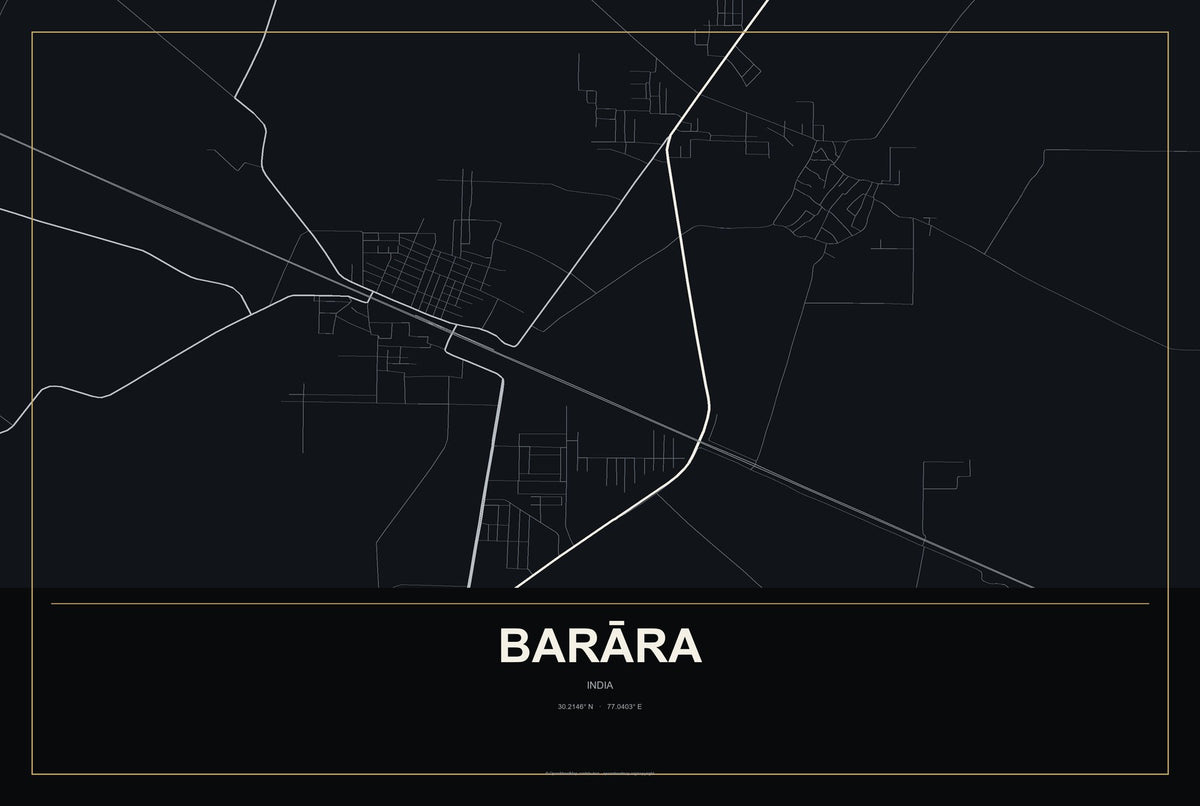Barāra, India City Map Aluminum Sign in Metropolitan Noir style
