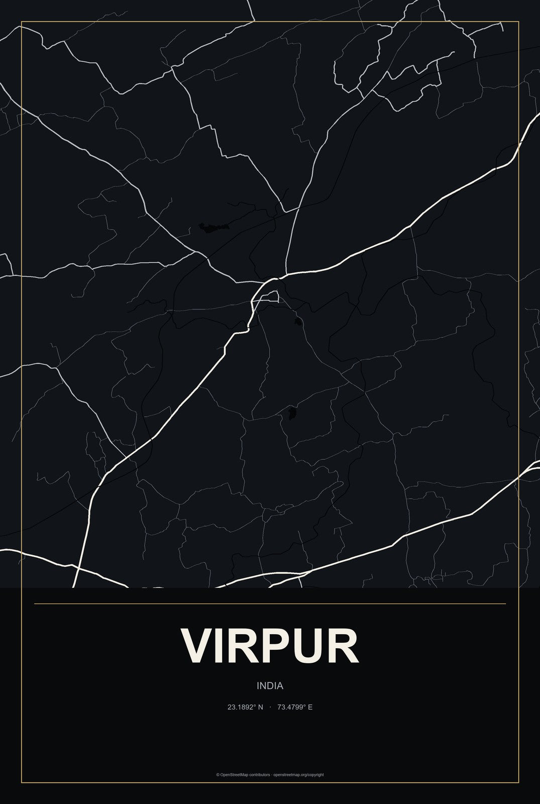 Virpur, India City Map Aluminum Sign in Metropolitan Noir style