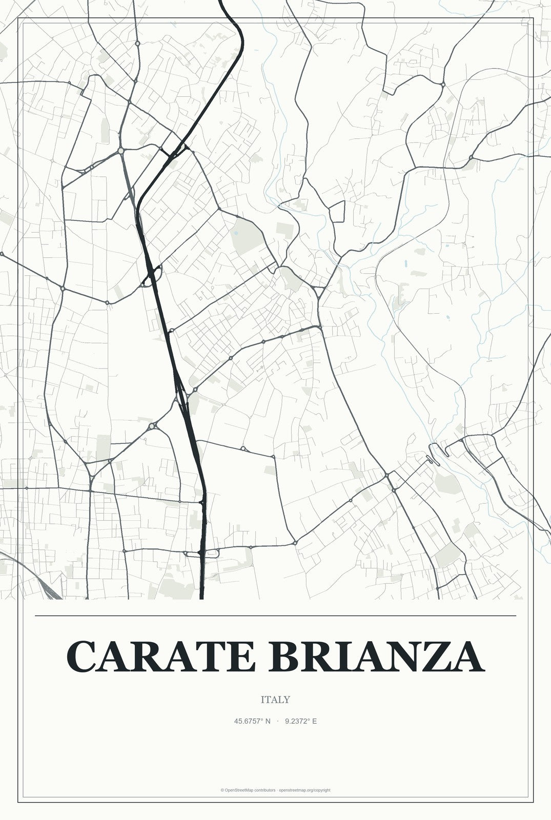 Carate Brianza, Italy City Map Aluminum Sign in Gallery Air style