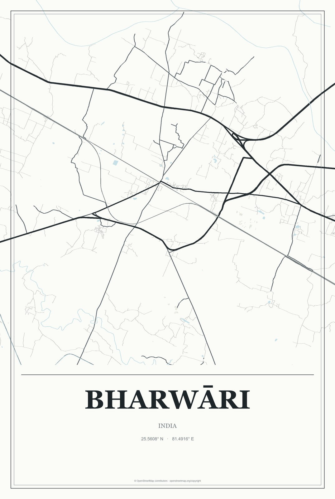 Bharwāri, India City Map Aluminum Sign in Gallery Air style