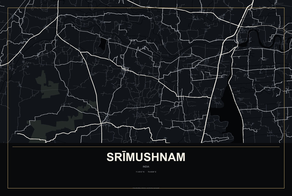 Srīmushnam, India City Map Aluminum Sign in Metropolitan Noir style