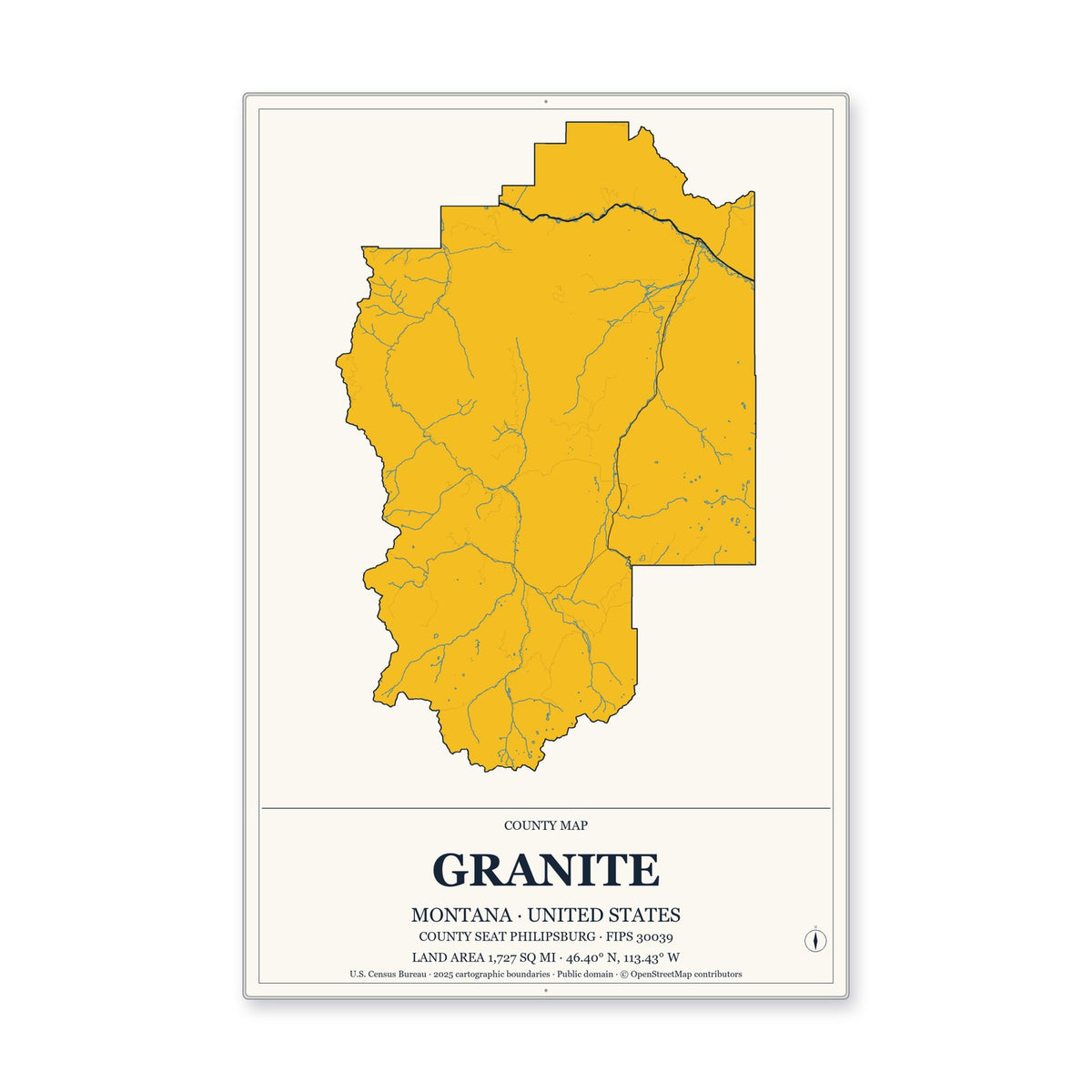 Granite County, Montana Map Aluminum Sign in Citrine Modern style