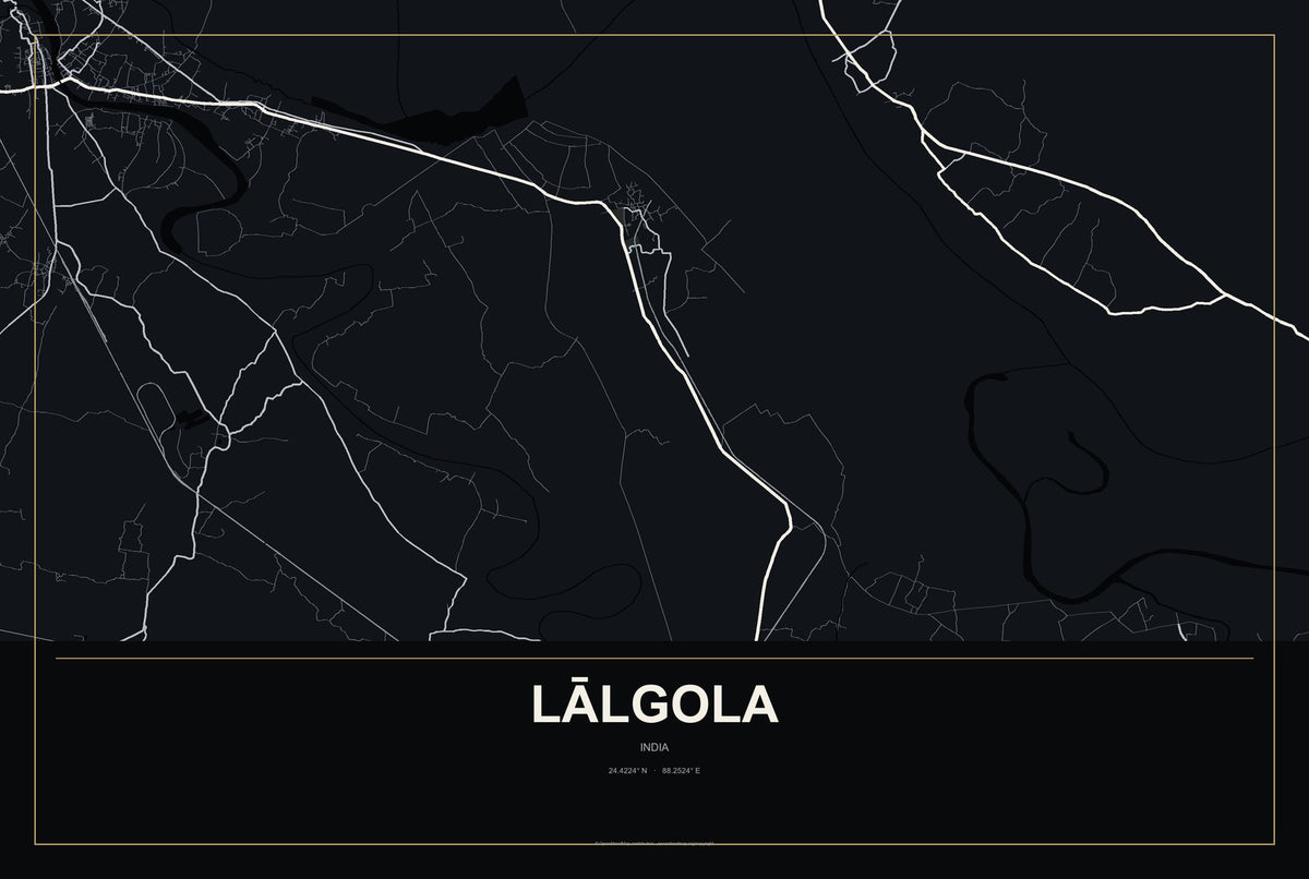 Lālgola, India City Map Aluminum Sign in Metropolitan Noir style