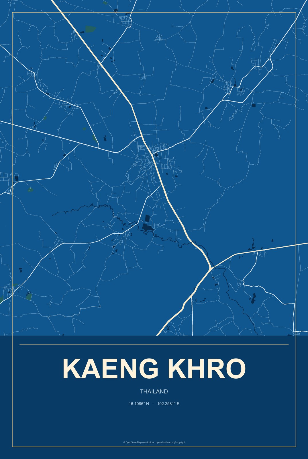 Kaeng Khro, Thailand City Map Aluminum Sign in Harbor Cobalt style