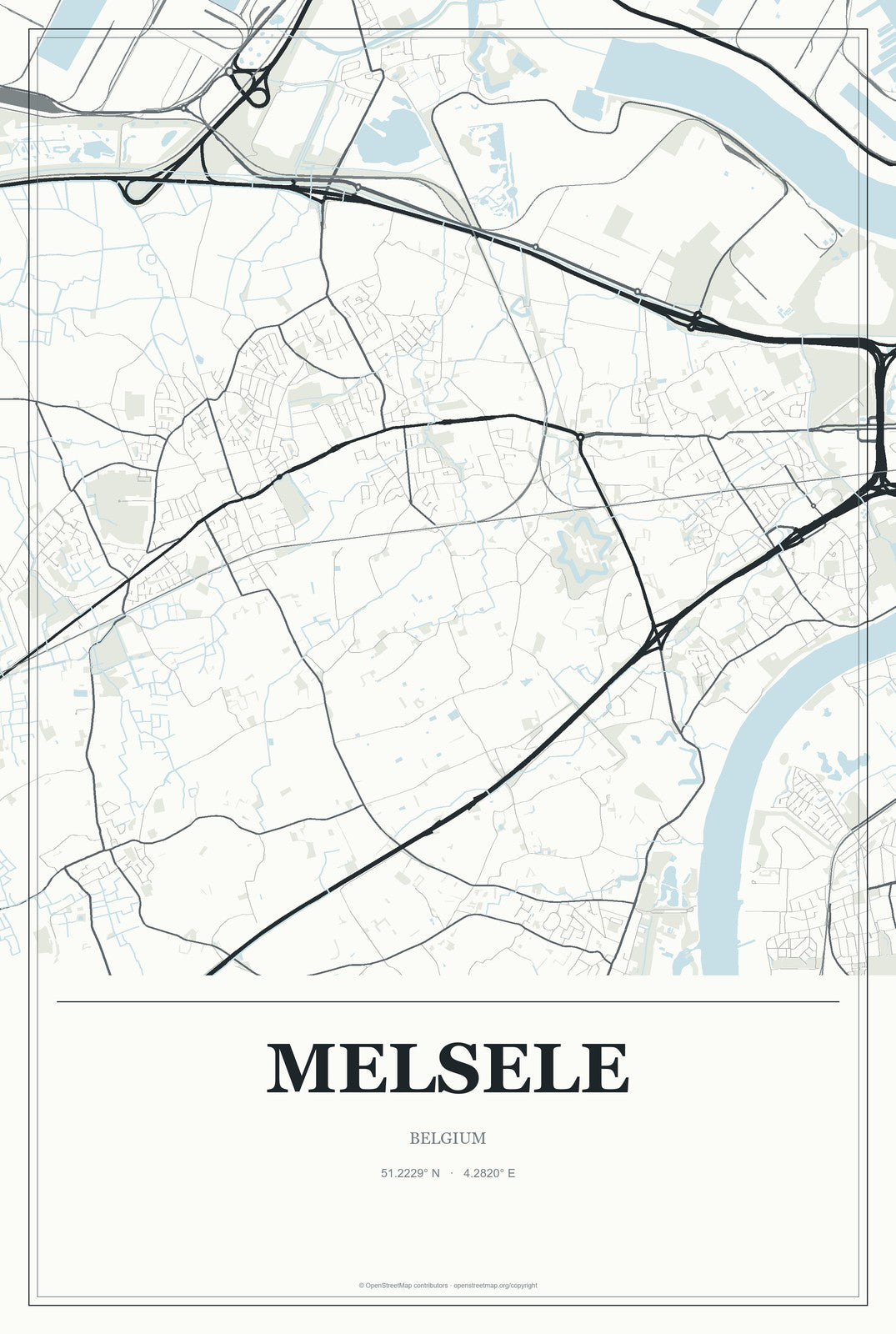 Melsele, Belgium City Map Aluminum Sign in Gallery Air style