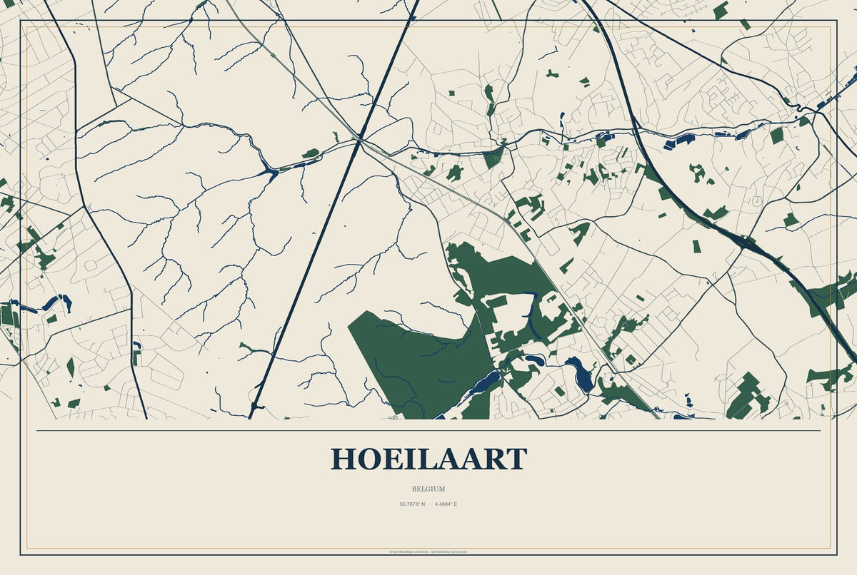 Hoeilaart, Belgium City Map Aluminum Sign in Coastal Cutout style