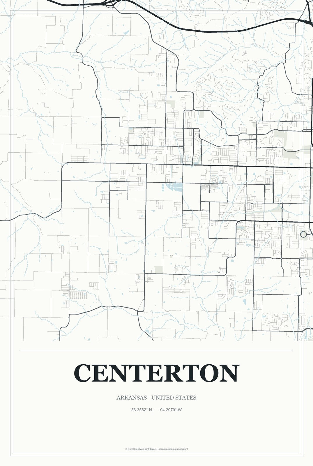 Centerton, Arkansas City Map Aluminum Sign in Gallery Air style