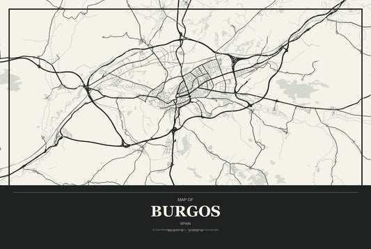 Burgos, Spain City Map Aluminum Sign in Museum Plaque style