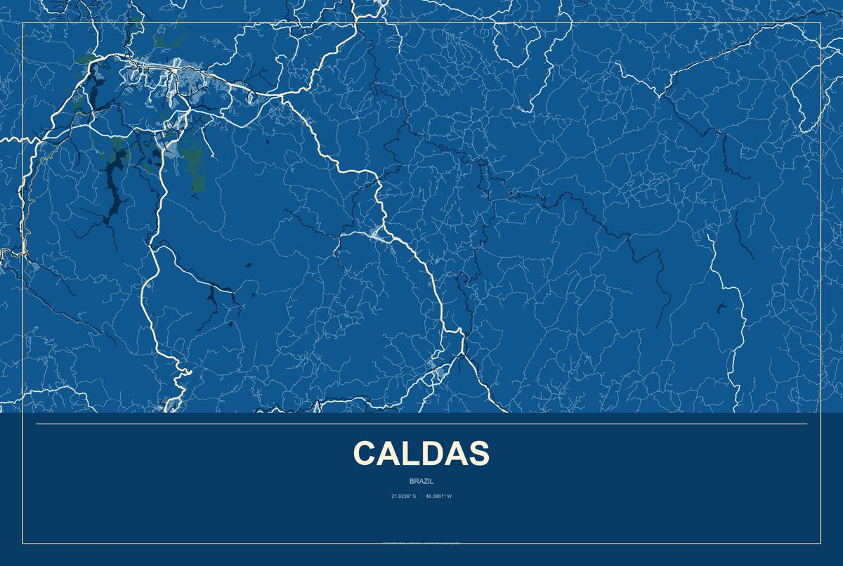 Caldas, Brazil City Map Aluminum Sign in Harbor Cobalt style