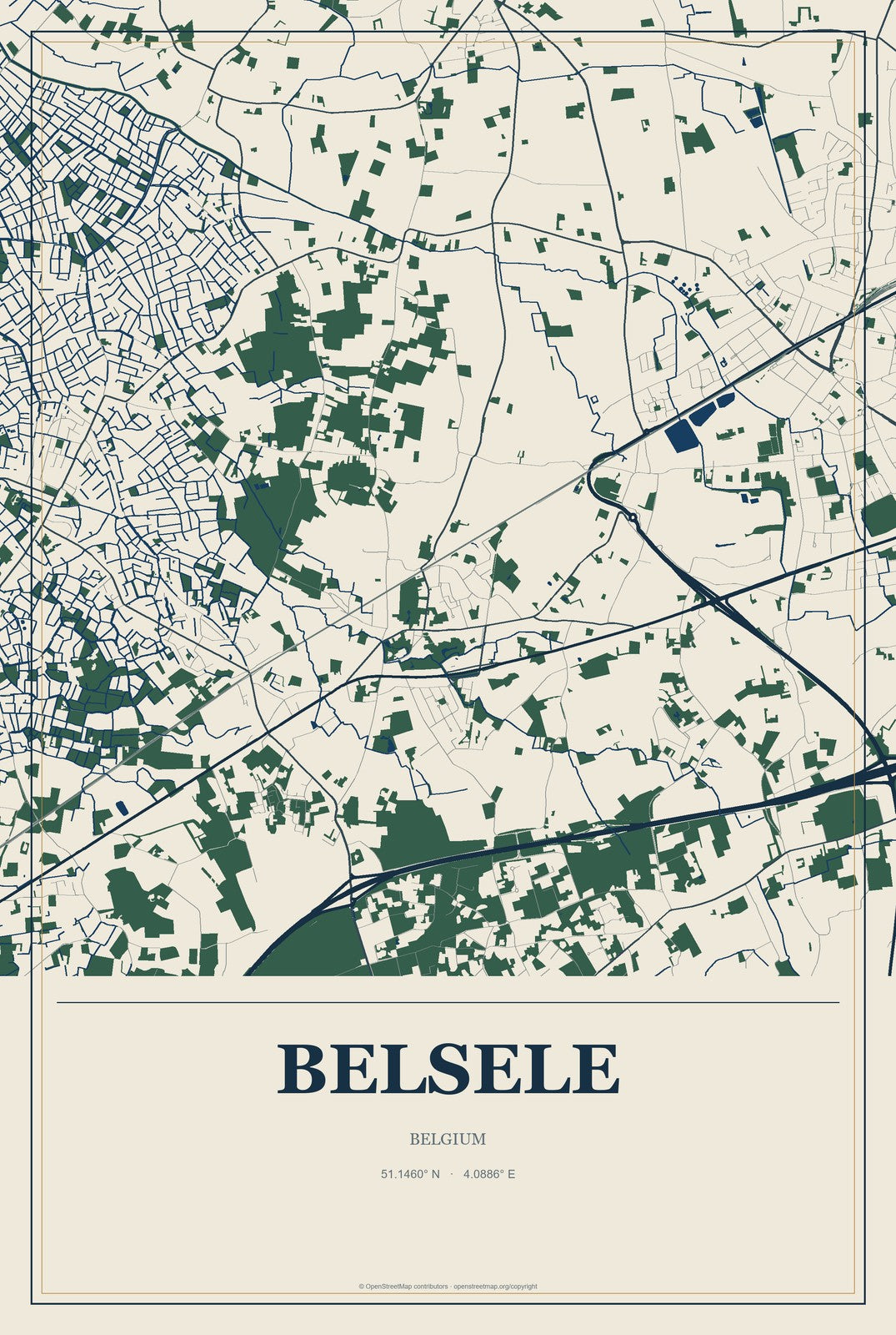 Belsele, Belgium City Map Aluminum Sign in Coastal Cutout style
