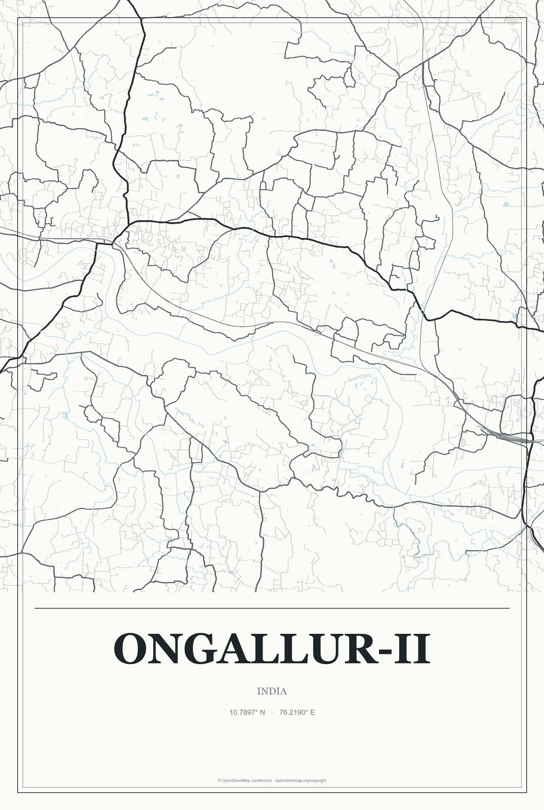 Ongallur-II, India City Map Aluminum Sign in Gallery Air style