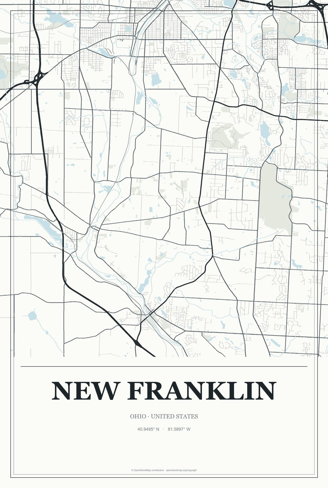 New Franklin, Ohio City Map Aluminum Sign in Gallery Air style