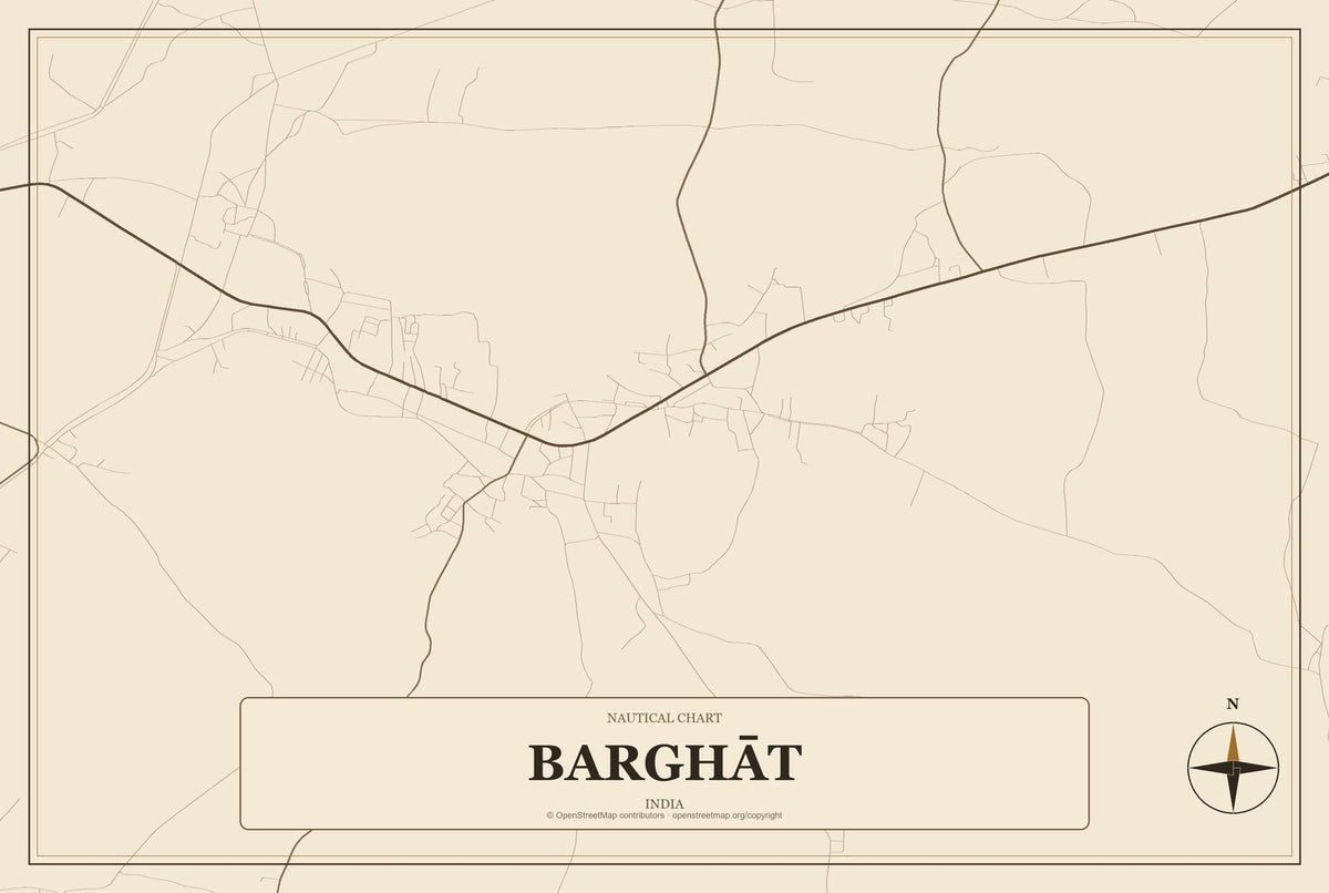 Barghāt, India City Map Aluminum Sign in Heritage Nautical style