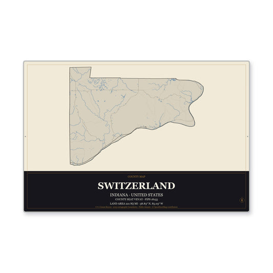 Switzerland County, Indiana Map Aluminum Sign in Museum Plaque style