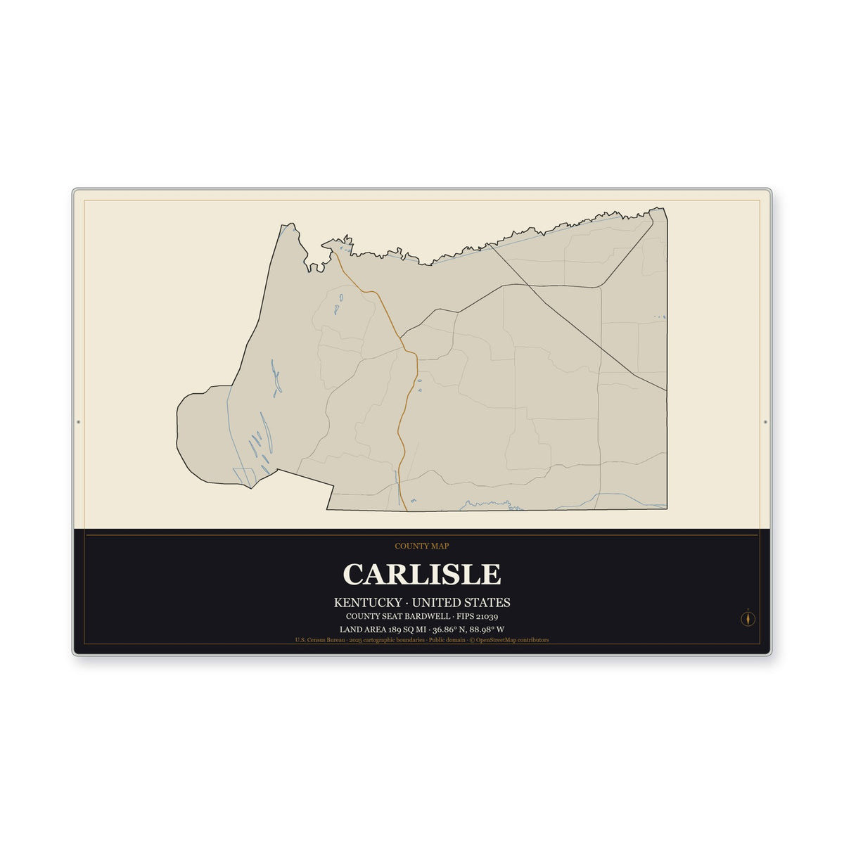Carlisle County, Kentucky Map Aluminum Sign in Museum Plaque style