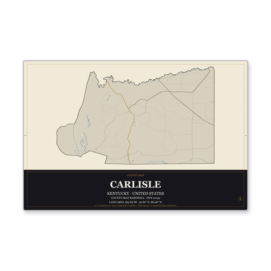 Carlisle County, Kentucky Map Aluminum Sign in Museum Plaque style