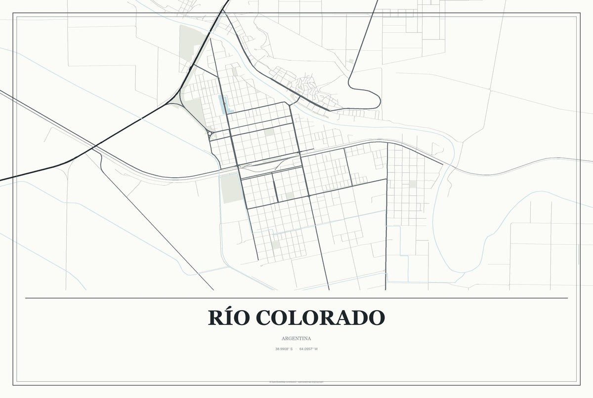 Río Colorado, Argentina City Map Aluminum Sign in Gallery Air style