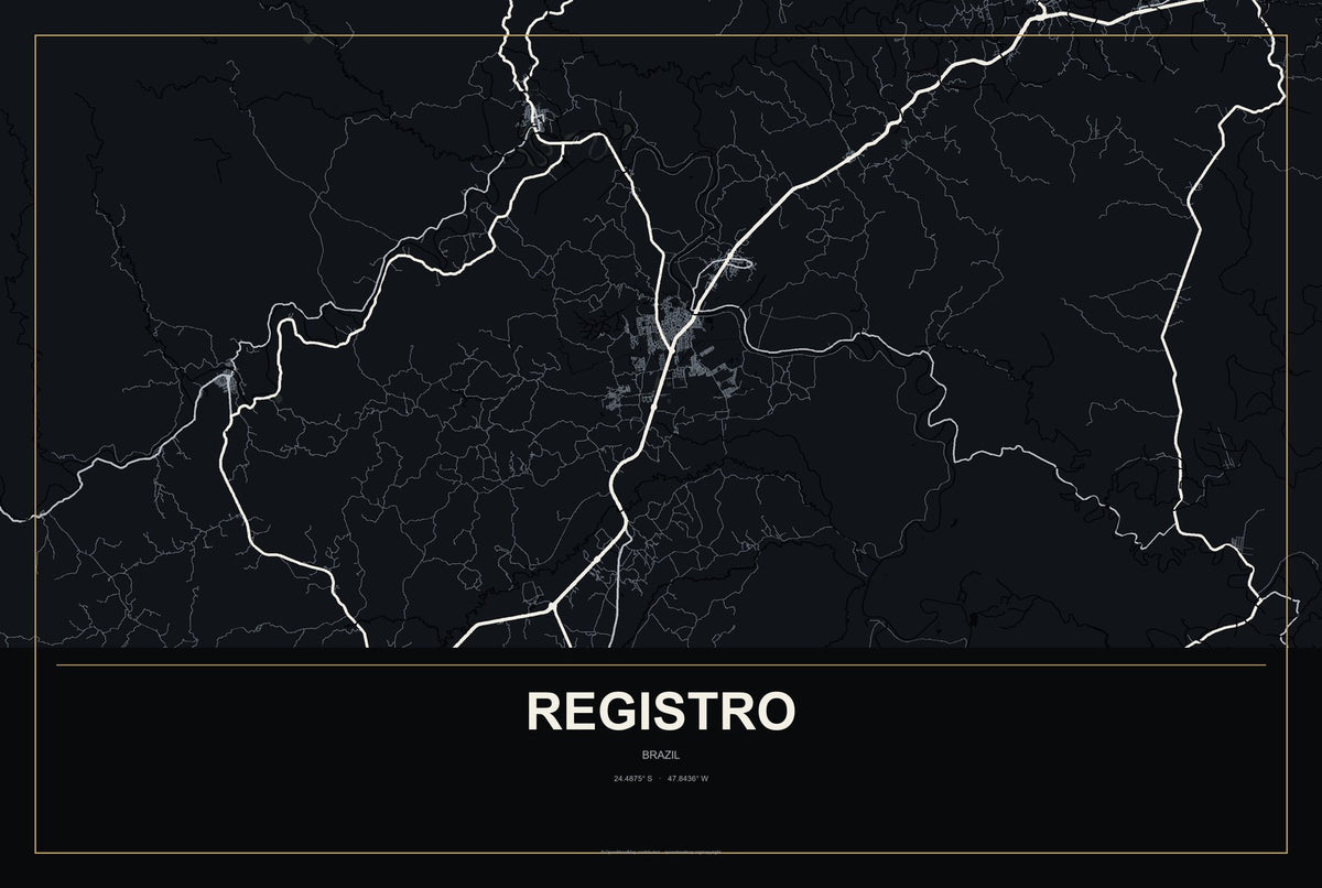 Registro, Brazil City Map Aluminum Sign in Metropolitan Noir style