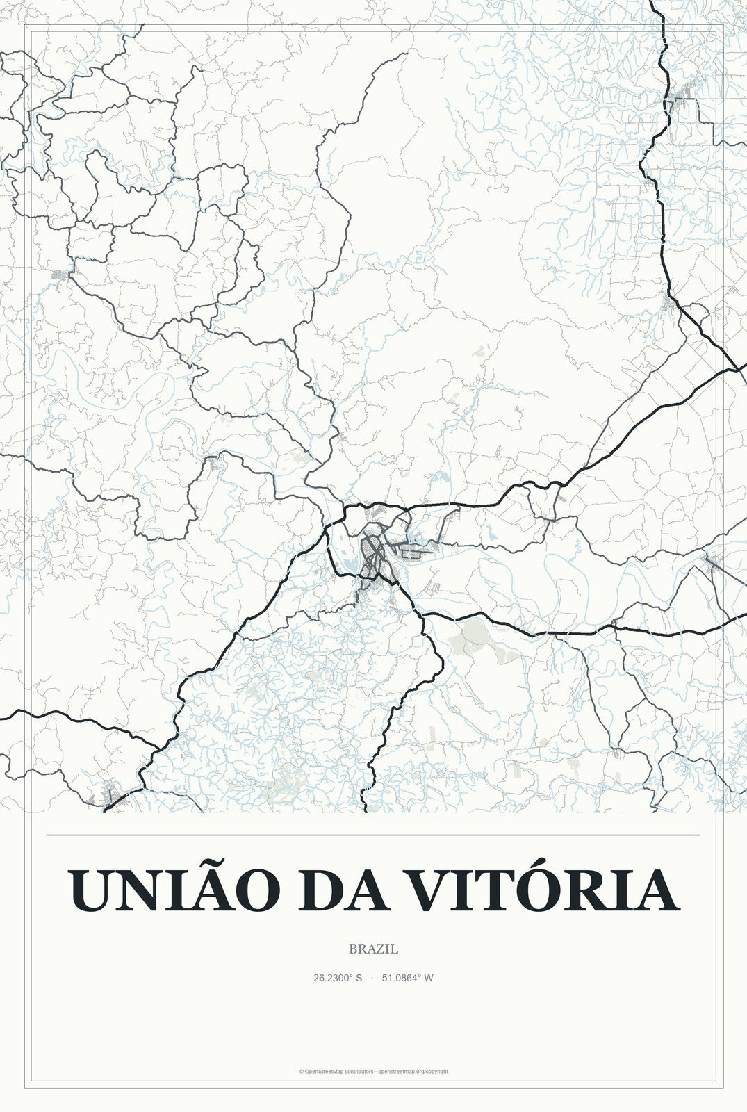 União da Vitória, Brazil City Map Aluminum Sign in Gallery Air style