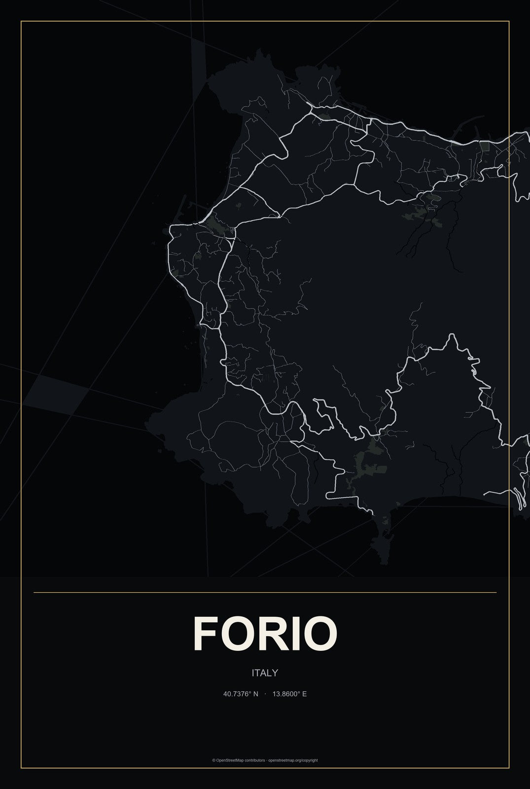 Forio, Italy City Map Aluminum Sign in Metropolitan Noir style