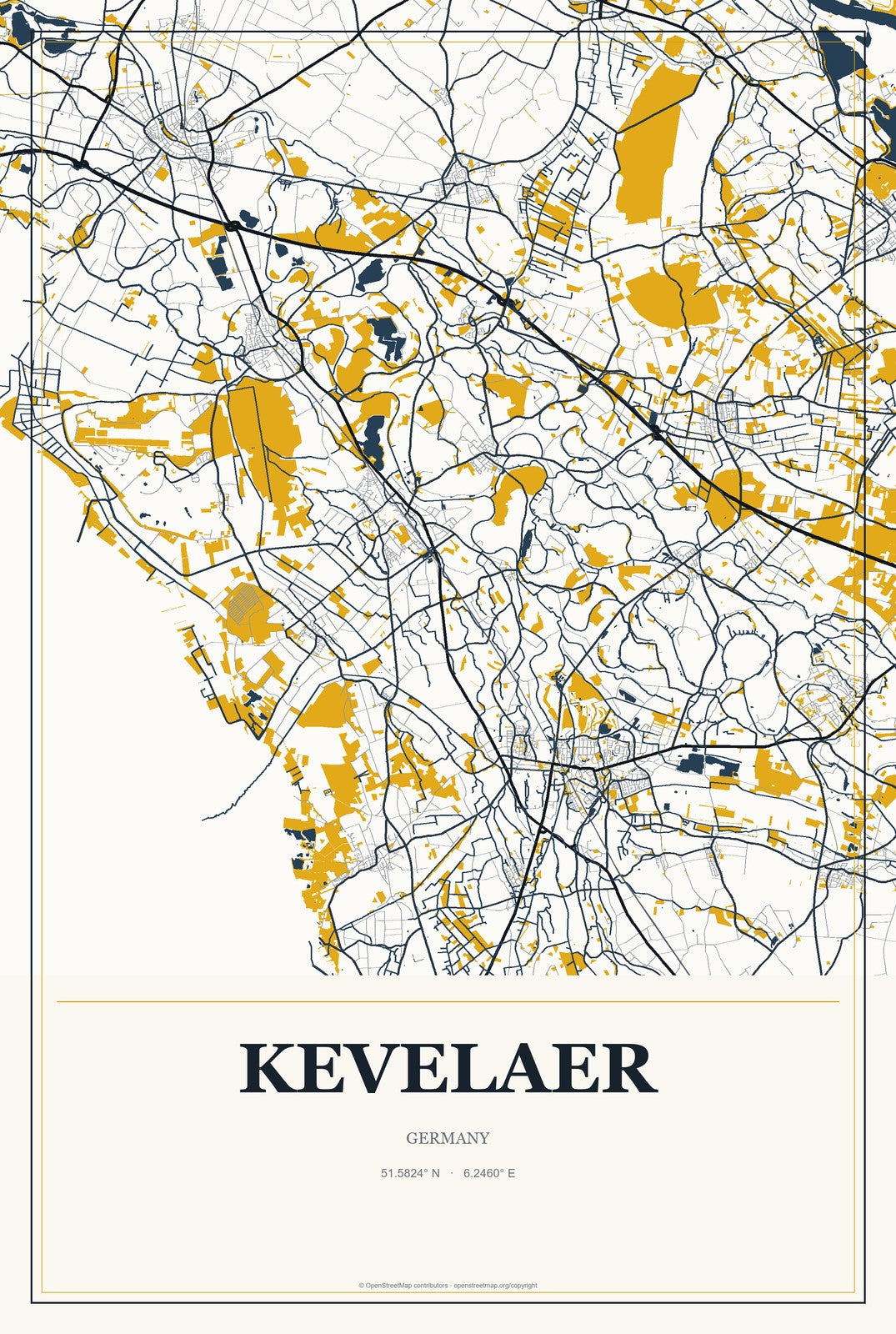 Kevelaer, Germany City Map Aluminum Sign in Citrine Modern style