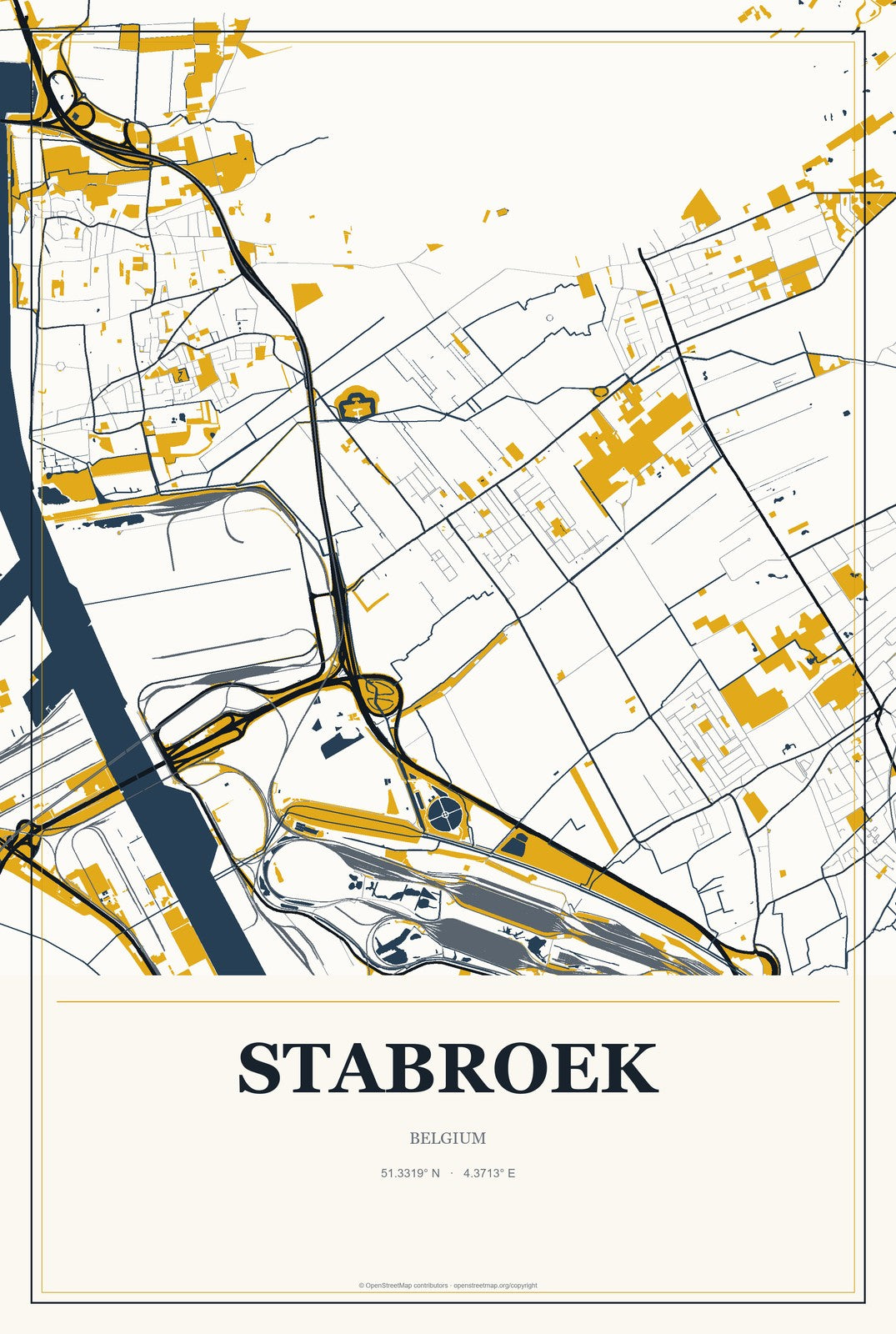 Stabroek, Belgium City Map Aluminum Sign in Citrine Modern style