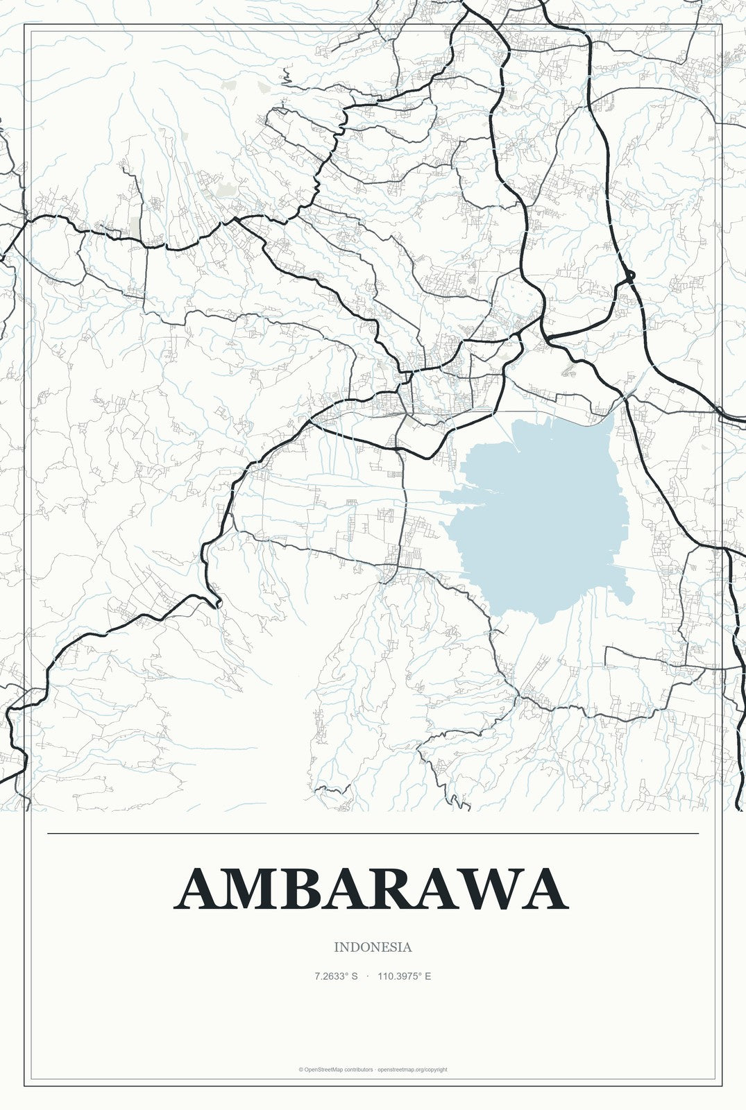 Ambarawa, Indonesia City Map Aluminum Sign in Gallery Air style