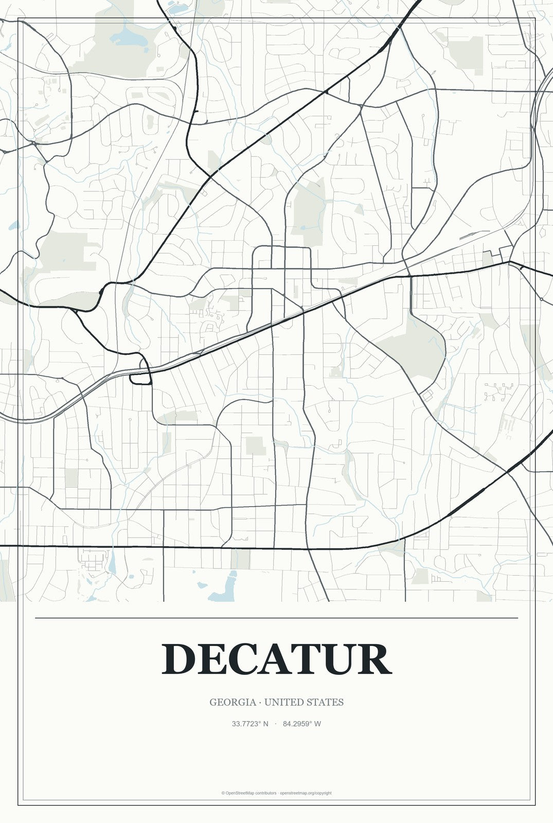 Decatur, Georgia City Map Aluminum Sign in Gallery Air style
