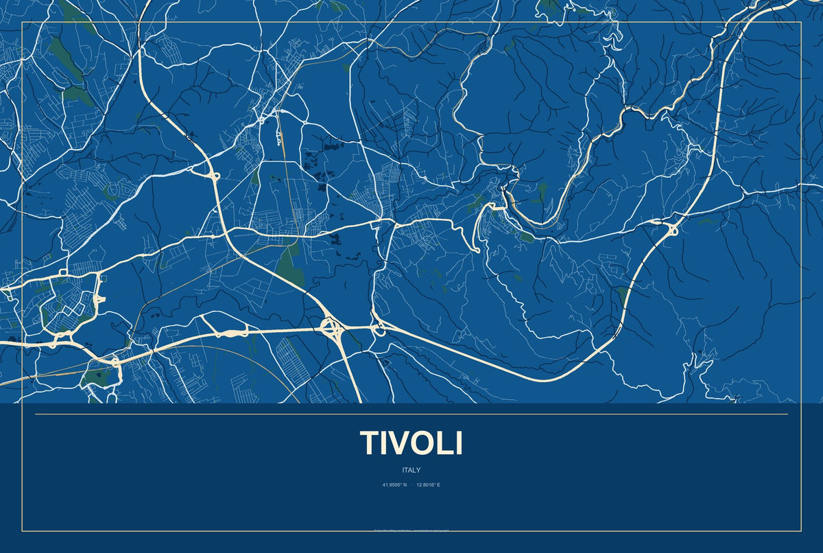 Tivoli, Italy City Map Aluminum Sign in Harbor Cobalt style