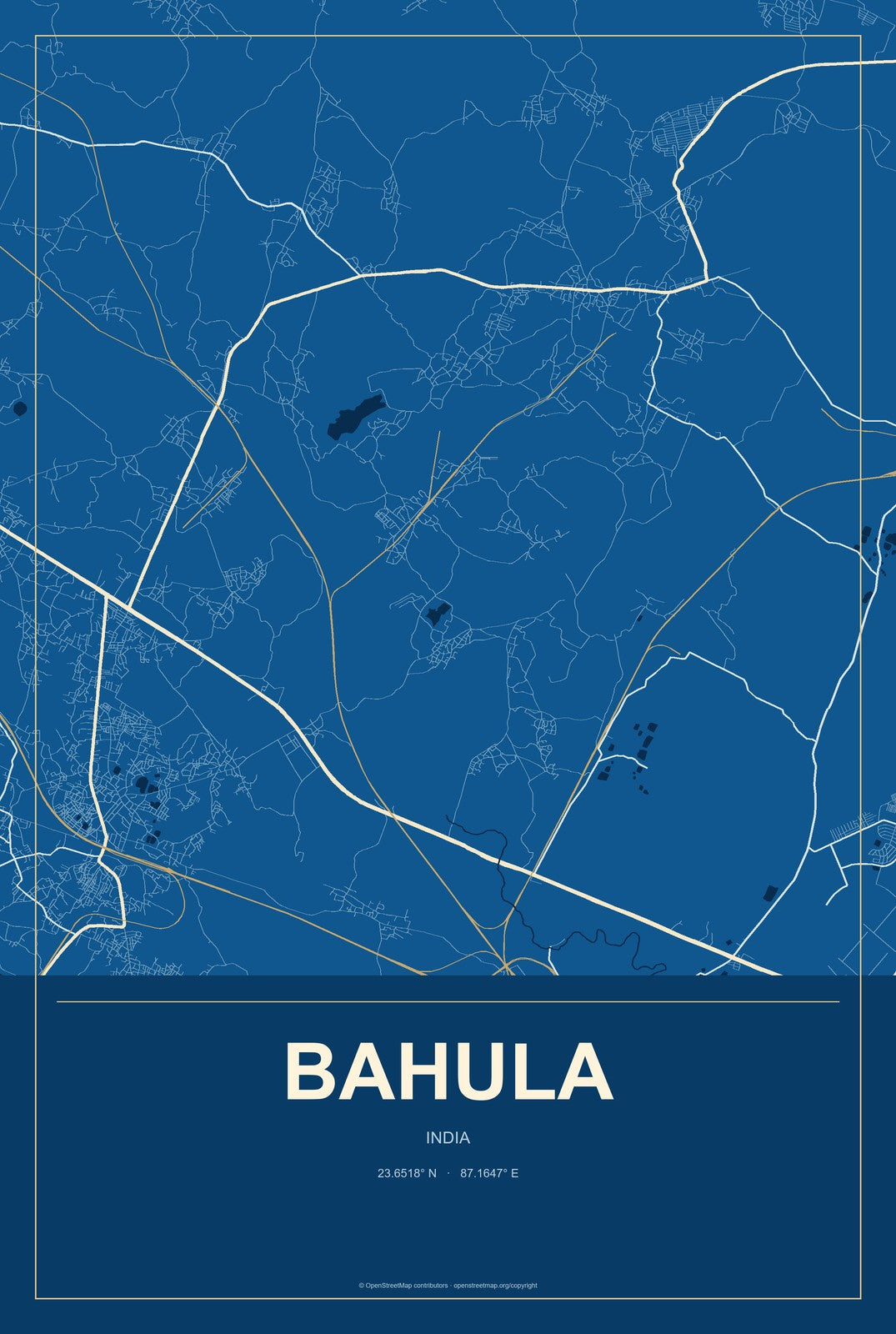 Bahula, India City Map Aluminum Sign in Harbor Cobalt style