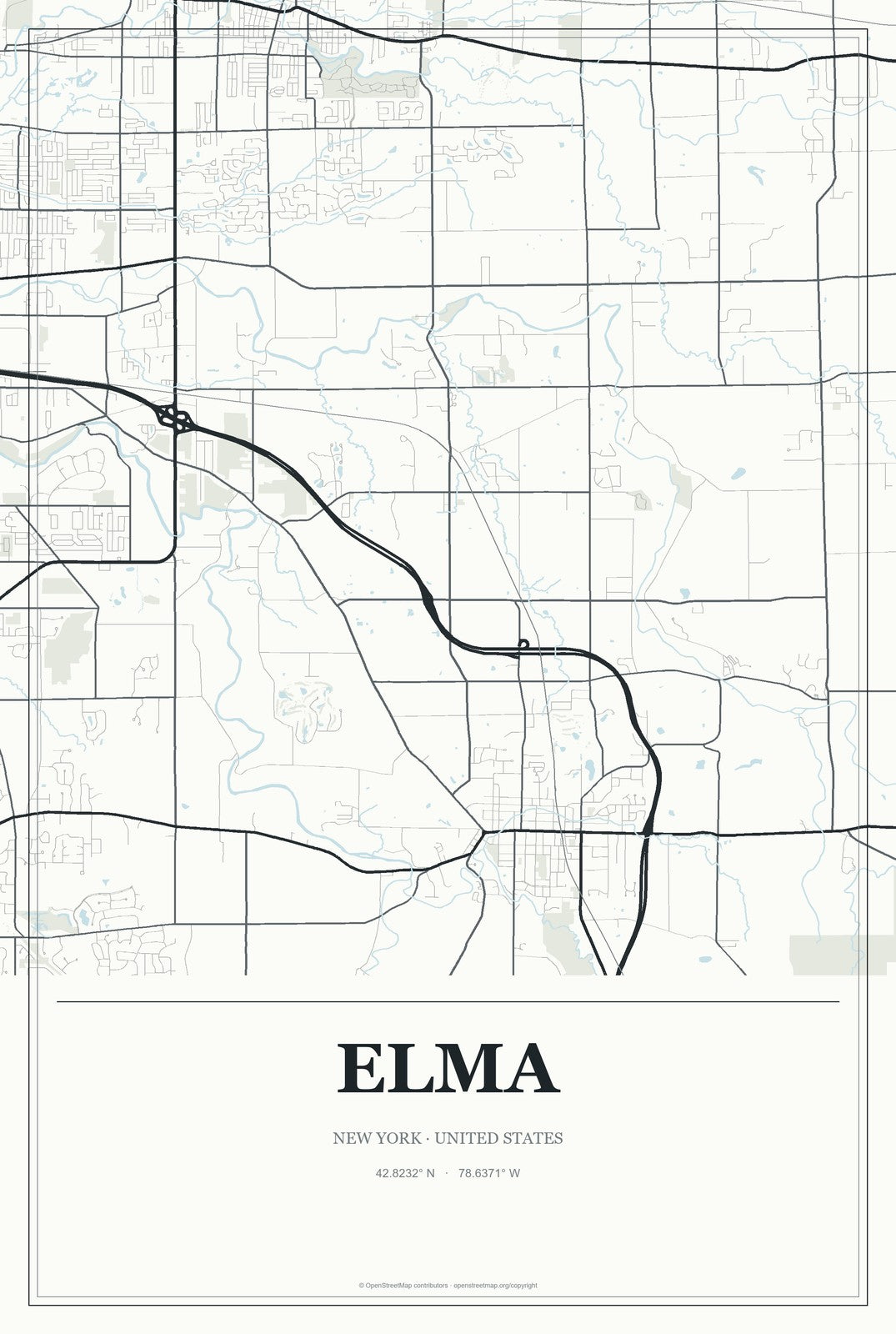 Elma, New York City Map Aluminum Sign in Gallery Air style