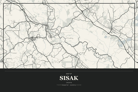 Sisak, Croatia City Map Aluminum Sign in Museum Plaque style