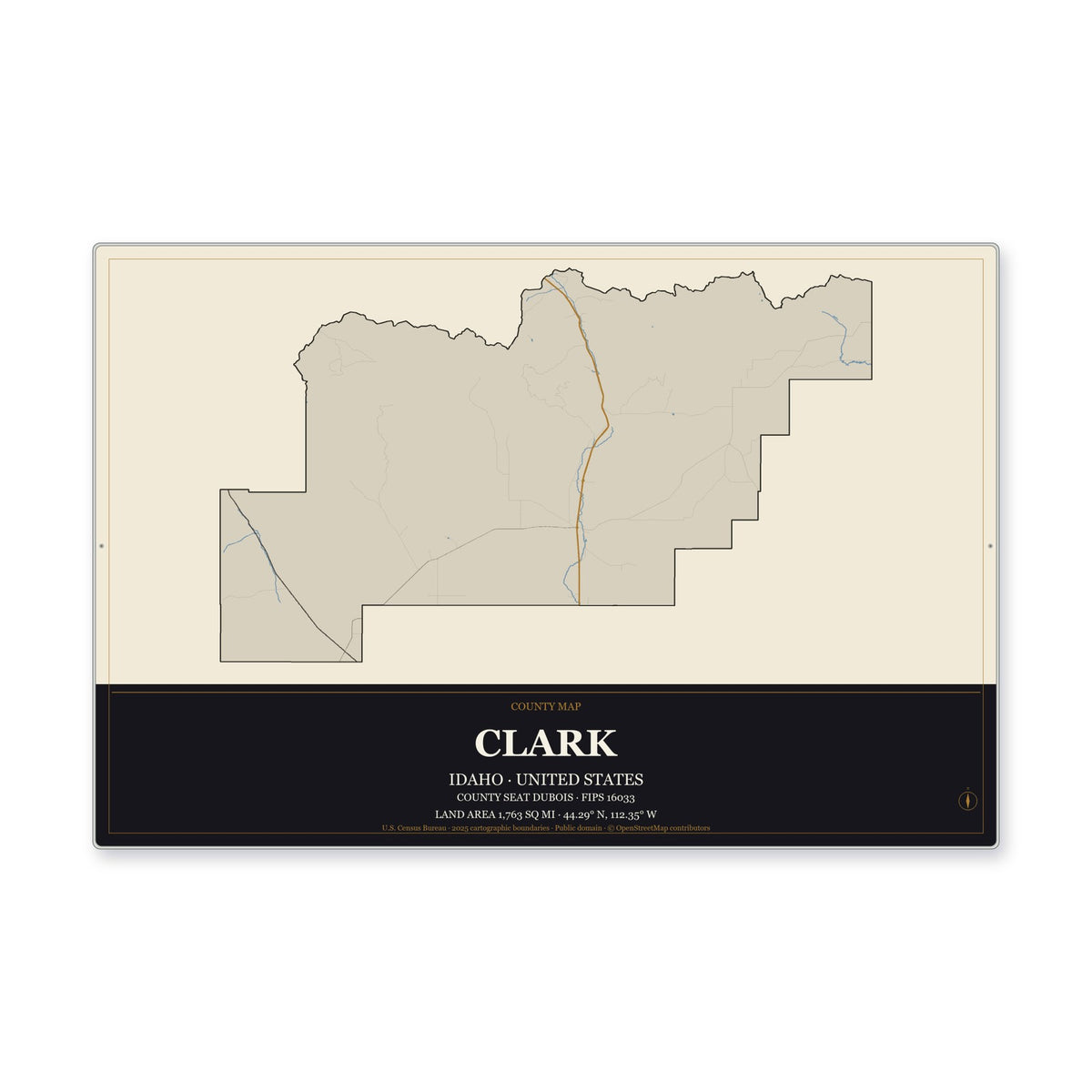 Clark County, Idaho Map Aluminum Sign in Museum Plaque style