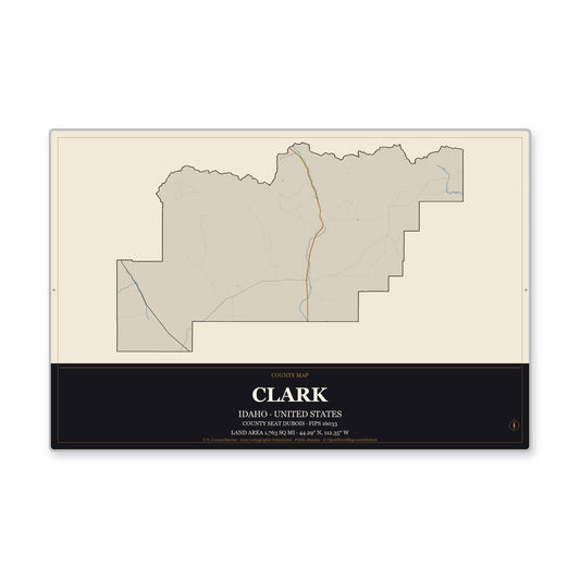 Clark County, Idaho Map Aluminum Sign in Museum Plaque style