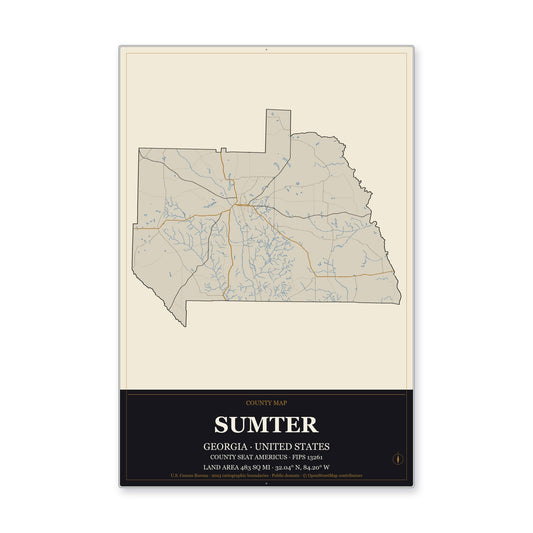 Sumter County, Georgia Map Aluminum Sign in Museum Plaque style