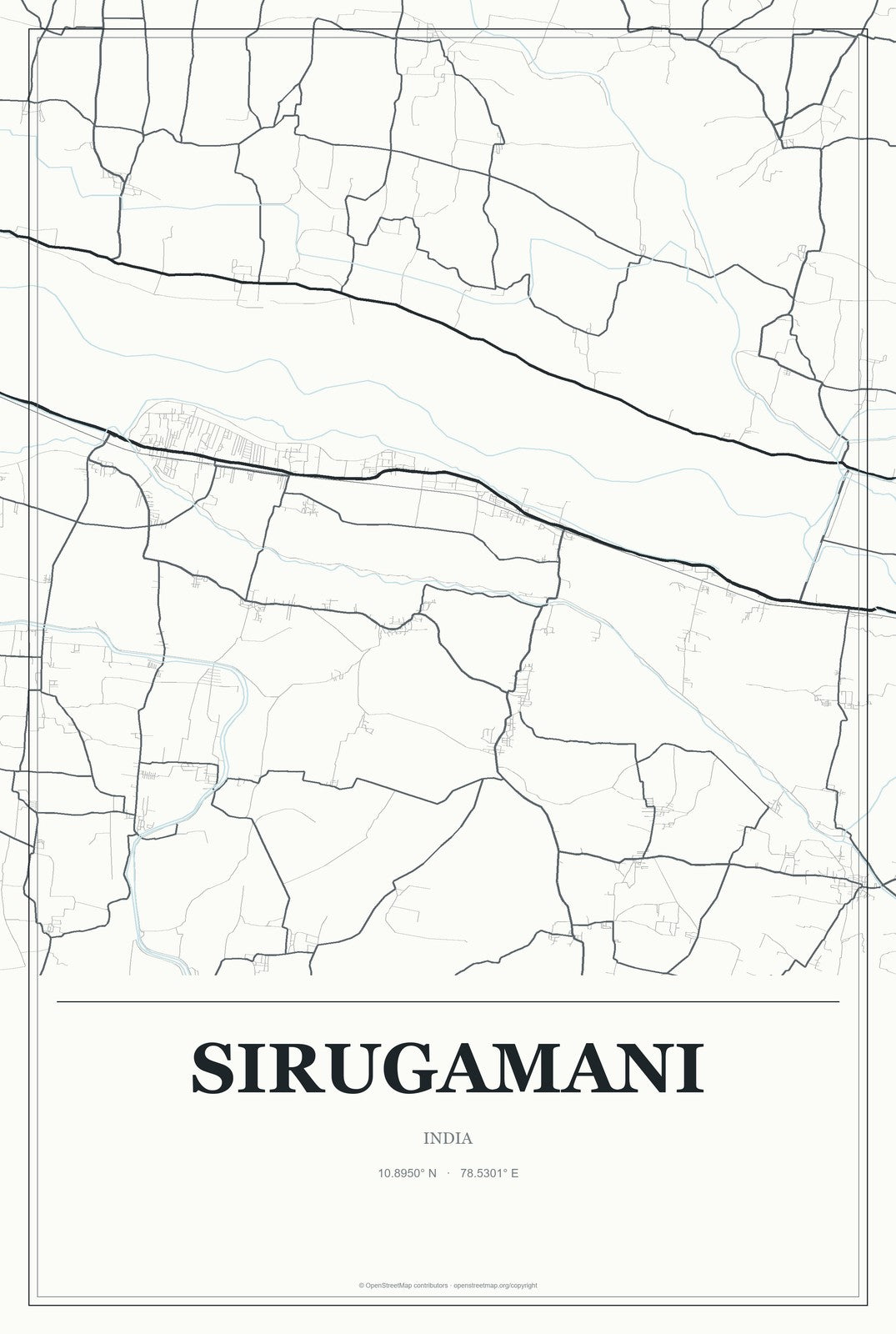 Sirugamani, India City Map Aluminum Sign in Gallery Air style