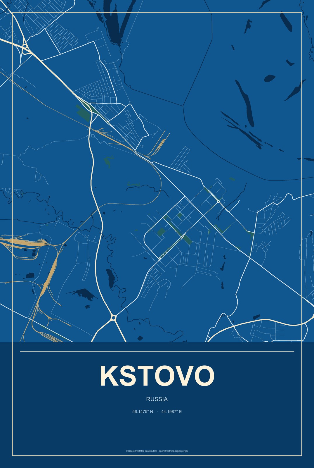 Kstovo, Russia City Map Aluminum Sign in Harbor Cobalt style