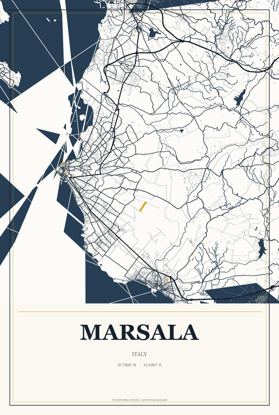 Marsala, Italy City Map Aluminum Sign in Citrine Modern style