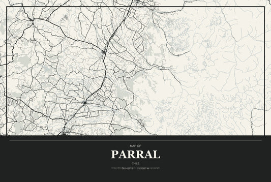 Parral, Chile City Map Aluminum Sign in Museum Plaque style