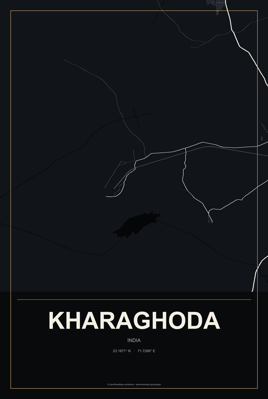 Kharaghoda, India City Map Aluminum Sign in Metropolitan Noir style