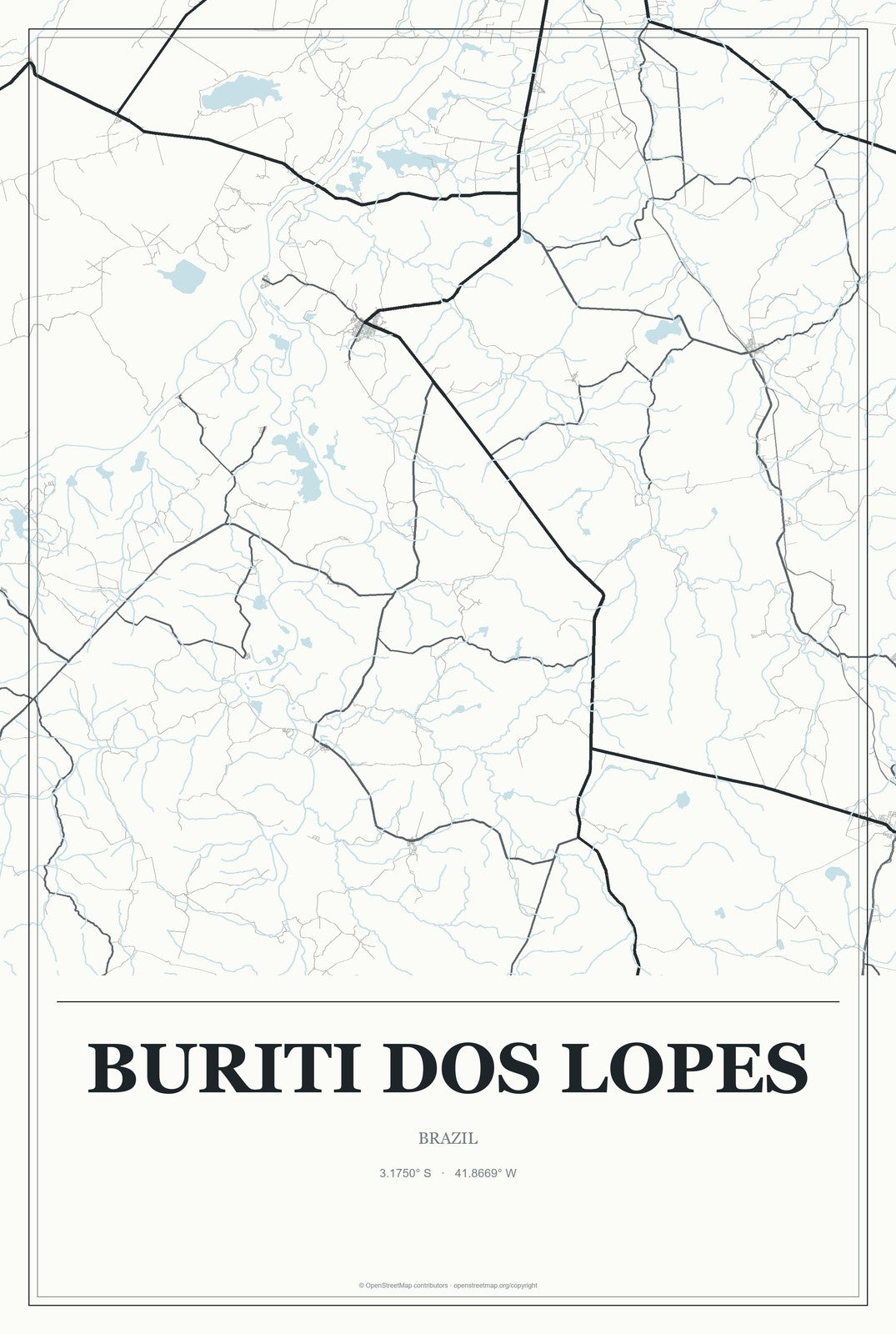 Buriti dos Lopes, Brazil City Map Aluminum Sign in Gallery Air style