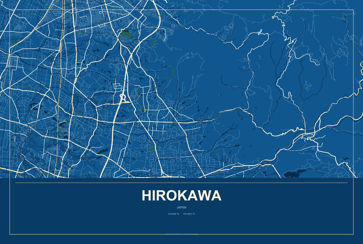 Hirokawa, Japan City Map Aluminum Sign in Harbor Cobalt style