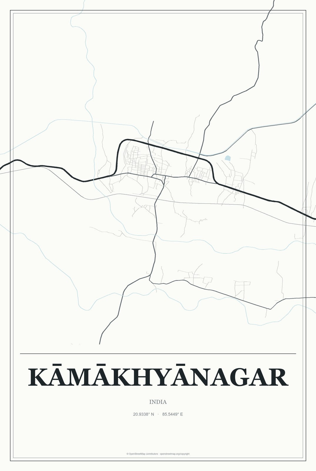 Kāmākhyānagar, India City Map Aluminum Sign in Gallery Air style