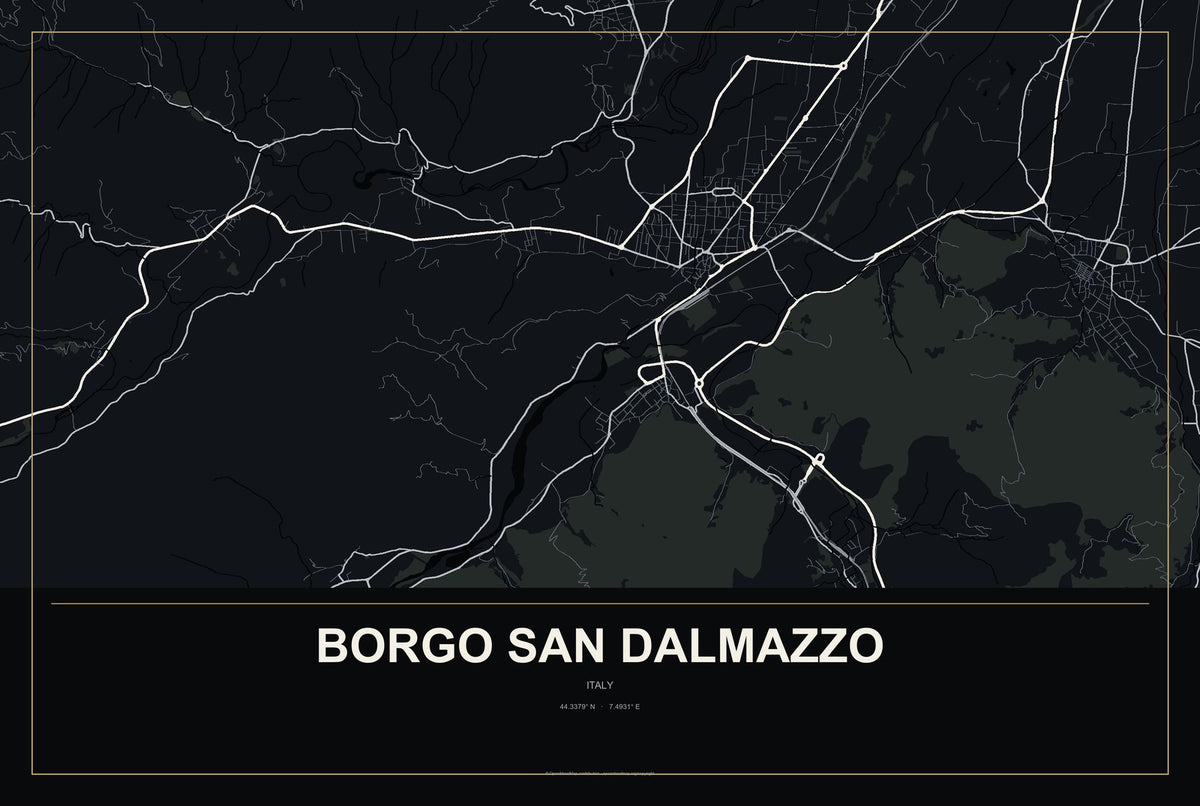 Borgo San Dalmazzo, Italy City Map Aluminum Sign in Metropolitan Noir style