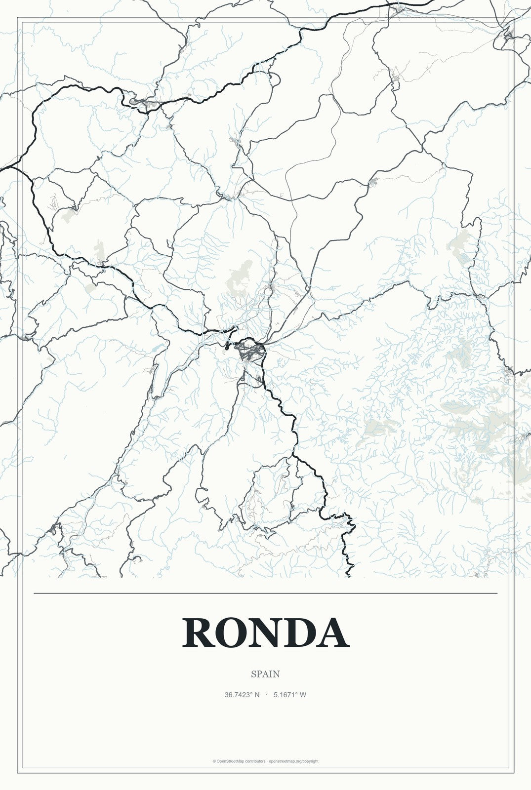 Ronda, Spain City Map Aluminum Sign in Gallery Air style