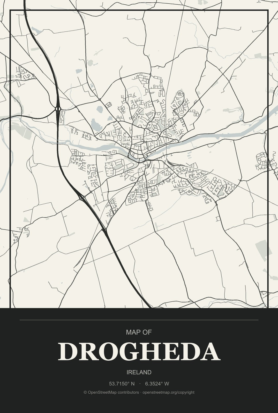 Drogheda, Ireland City Map Aluminum Sign in Museum Plaque style